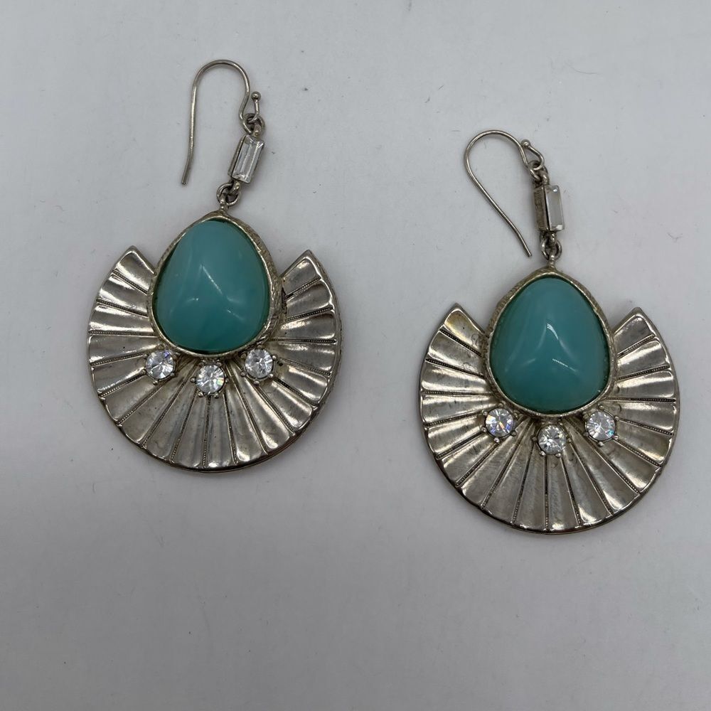 Gerald Yosca Vintage Turquoise Fan Earrings with Silver Plated